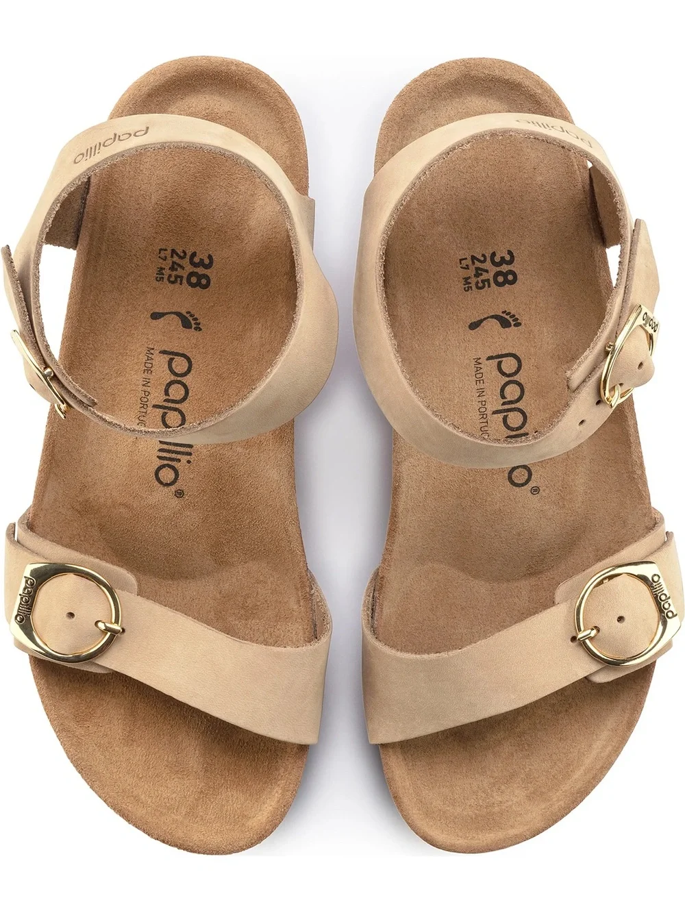 New Birkenstock Papillio Soley Ring Buckle Cork Wedge Sandals Beige 39 8-8.5